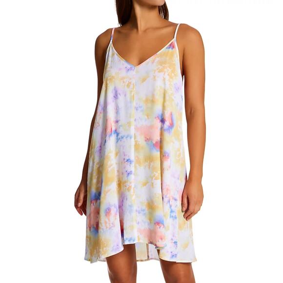 Body Glove Nicole Cover-Up Dress Sz XL Yellow Tie-Dye Flowy Relaxed Sheer - Picture 2 of 10